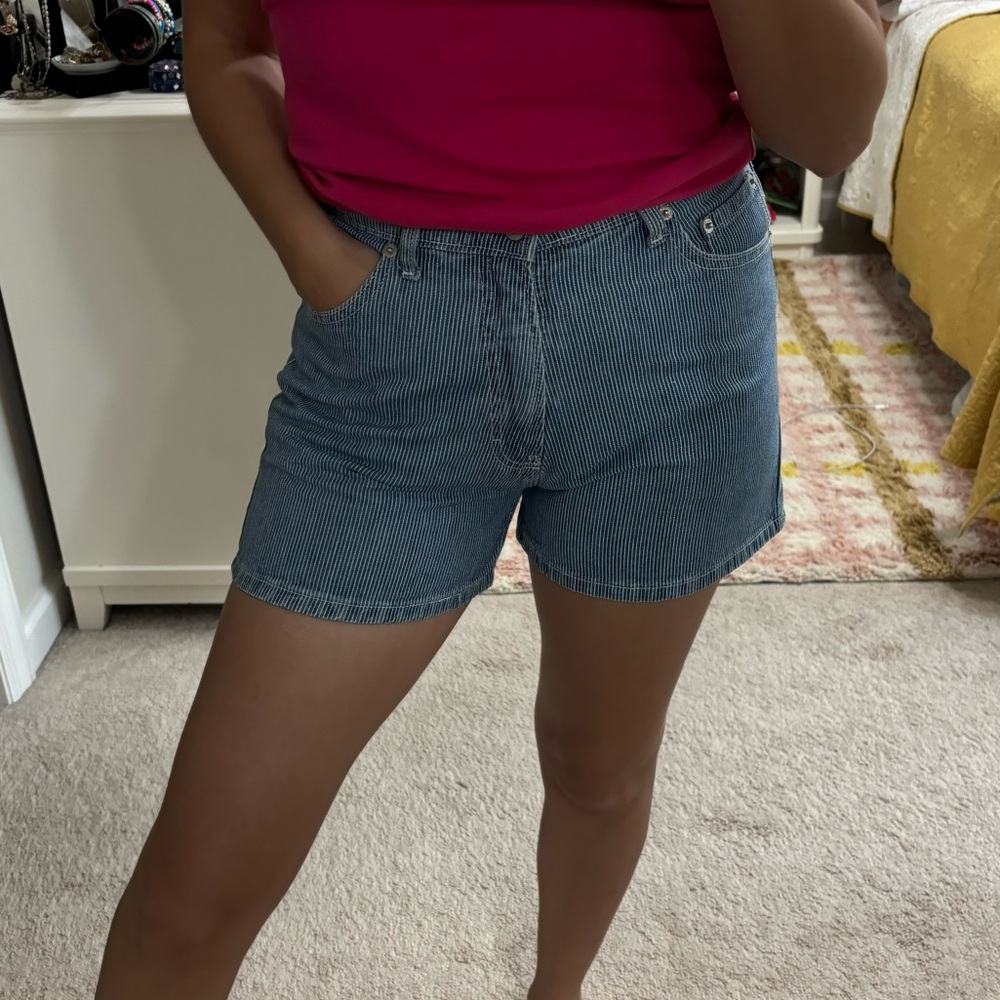 Vintage 90’s Jordache Shorts 29 High Rise Vertical Striped Denim Blue Cotton